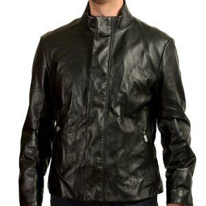 Scuderia Ferrari Men's Black Leather Full Zip Driver Bomber Jacket US 2XL IT 56